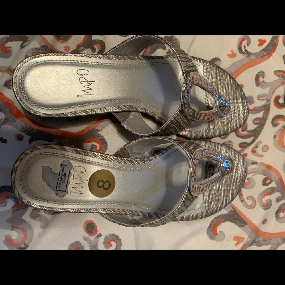Impo Silver Slide Sandals with Rhinestone Buckle